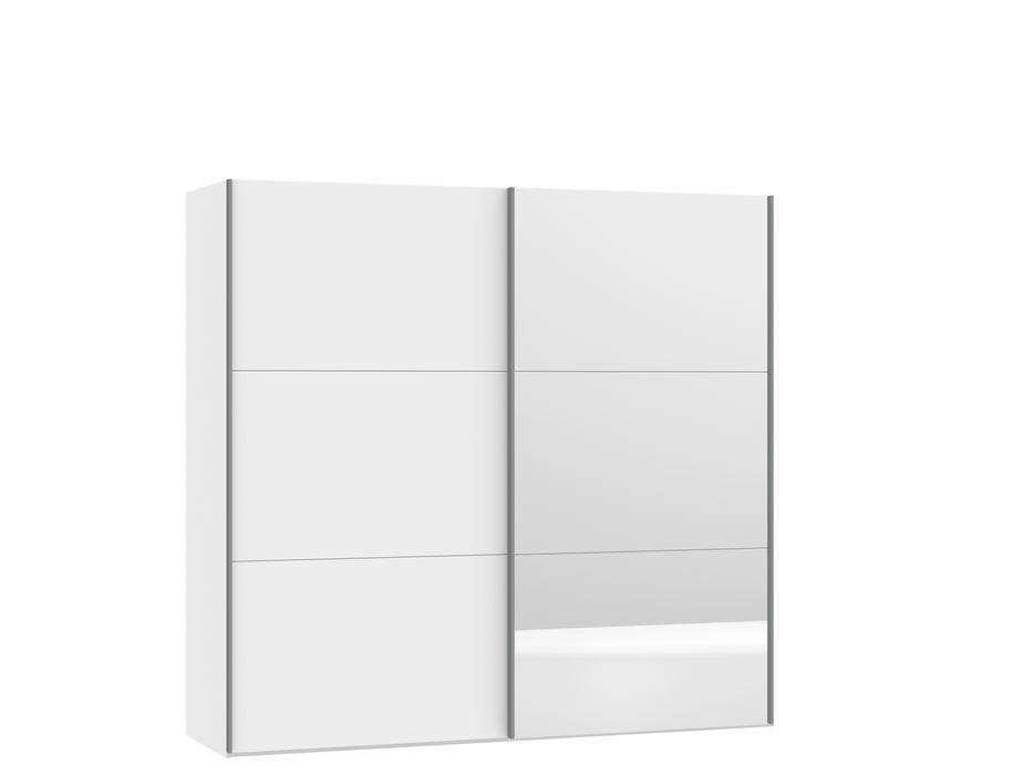 Jutzler Schwebetüreschrank 195 H, Premiumweiss mit Premiumweiss und Spiegelfront