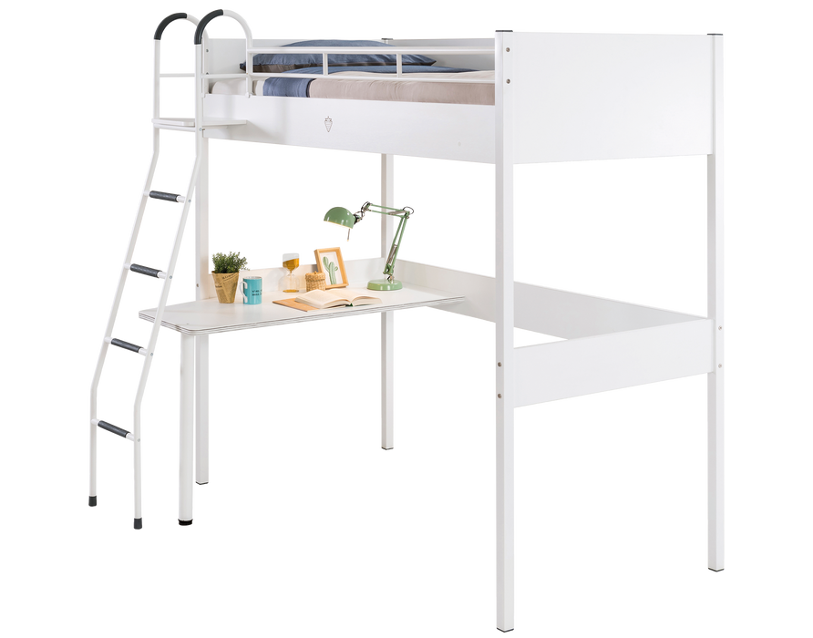 White Hochbett mit Schreibtisch 90 x 190 cm