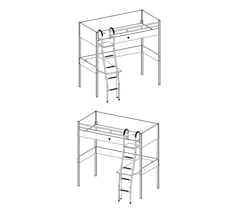 White Hochbett mit Schreibtisch 90 x 190 cm